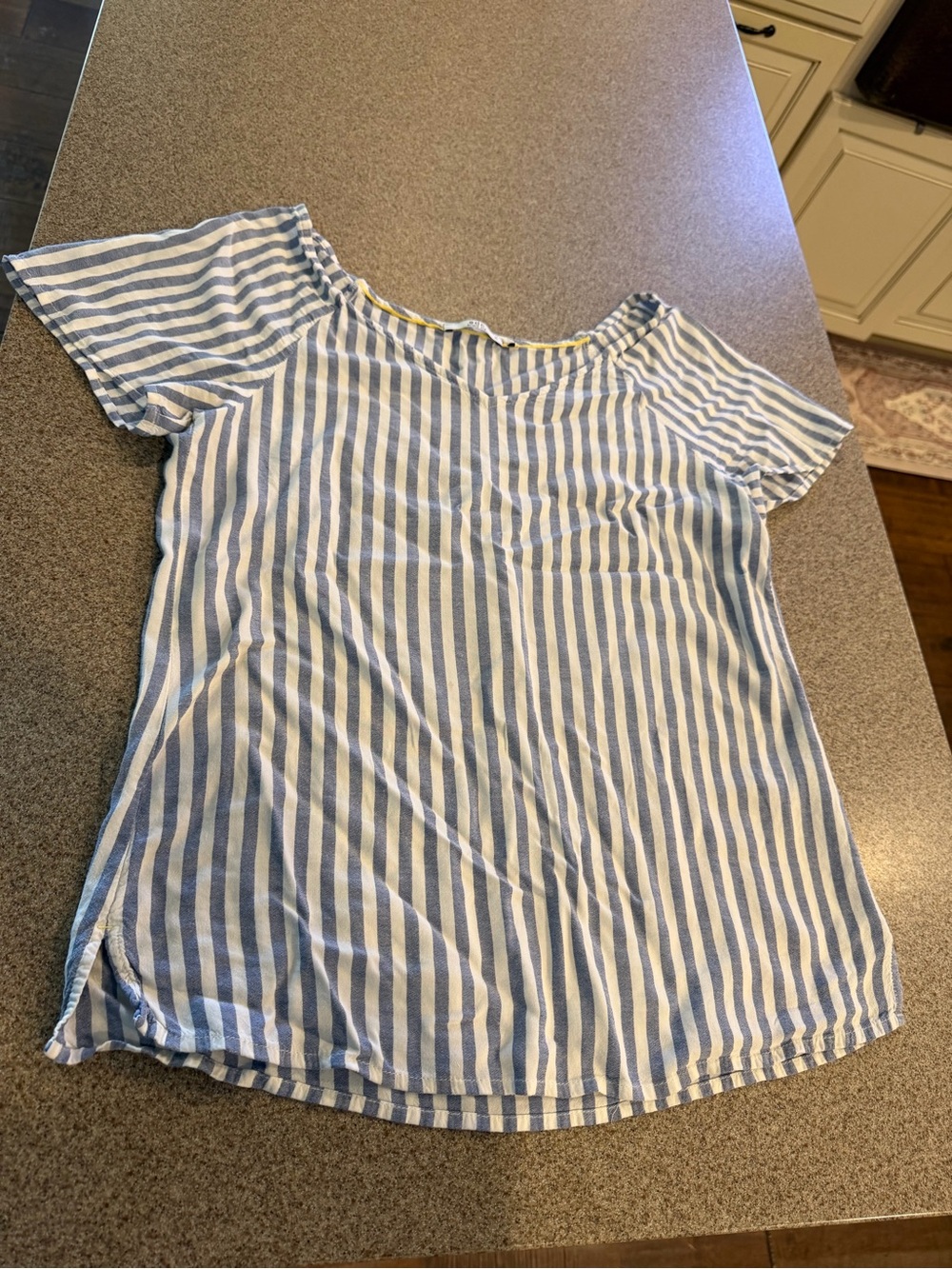 Blue and White Striped Short Sleeve Blouse